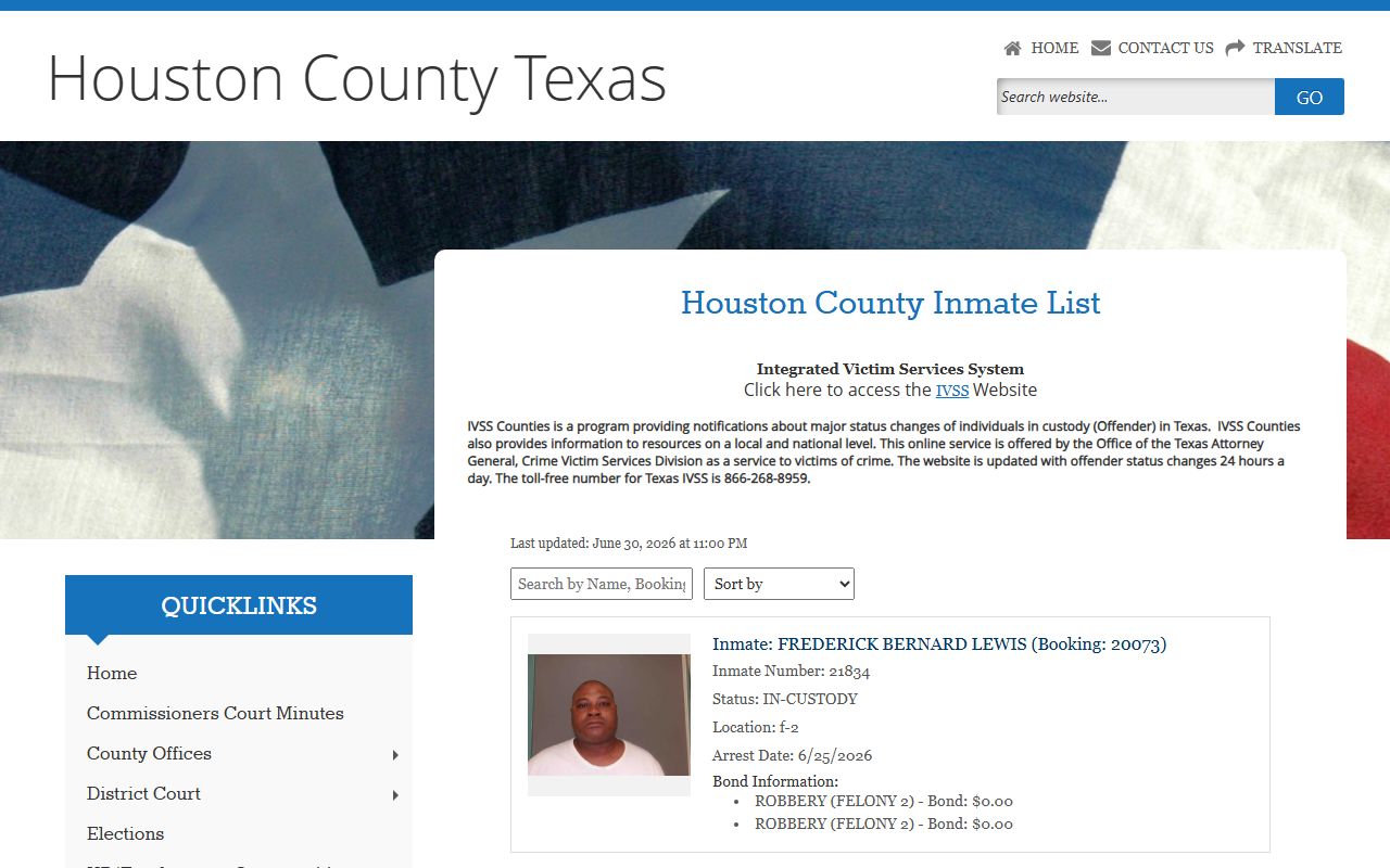 Houston County inmate population roster search and booking cards